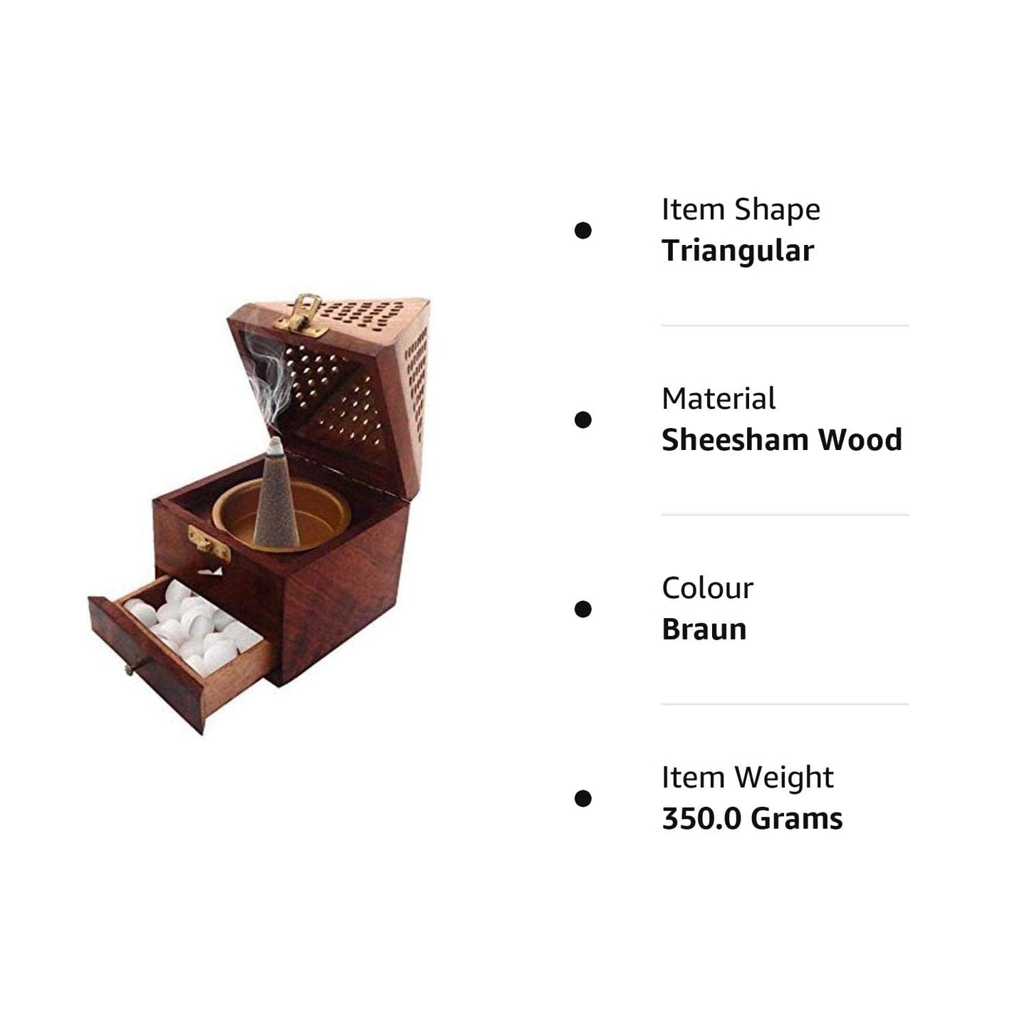 Wooden Incense Burner | Rosewood dhoop batti dan, bakhoor and loban dan with Drawer 3x3x5 inch (3x3x5 inch)