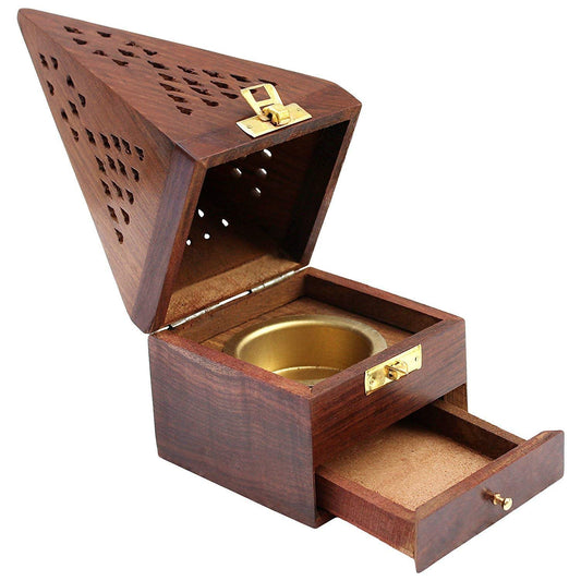 Wooden Incense Burner | Rosewood dhoop batti dan, bakhoor and loban dan with Drawer 3x3x5 inch (3x3x5 inch)